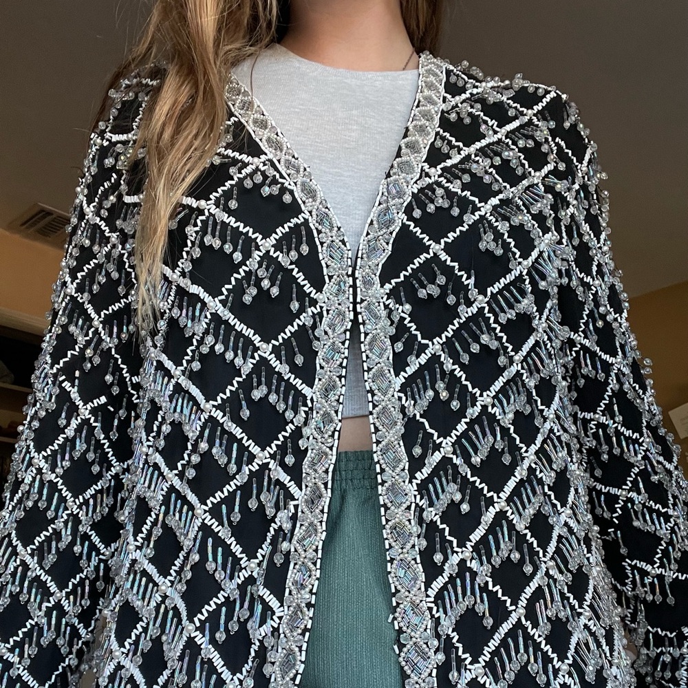 ACCEPTING BEST OFFER Oleg Cassini Vintage Coat / Jacket Beaded Black and White